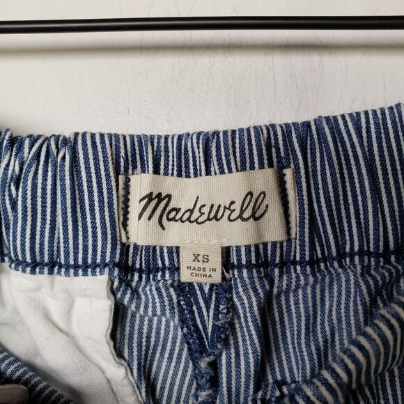 Madewell Railroad Stripe Pull On Chambray Shorts XS Blue‎ White Elastic Waist - Picture 4 of 9